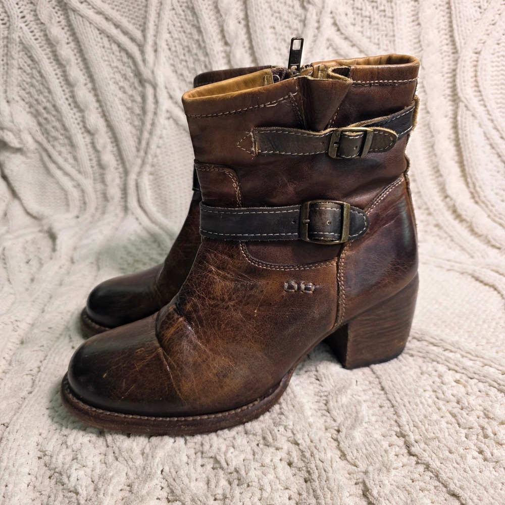 Bed Stu Cobbler Leather Ankle Boots Brown Double Buckle Handmade Womens 8.5